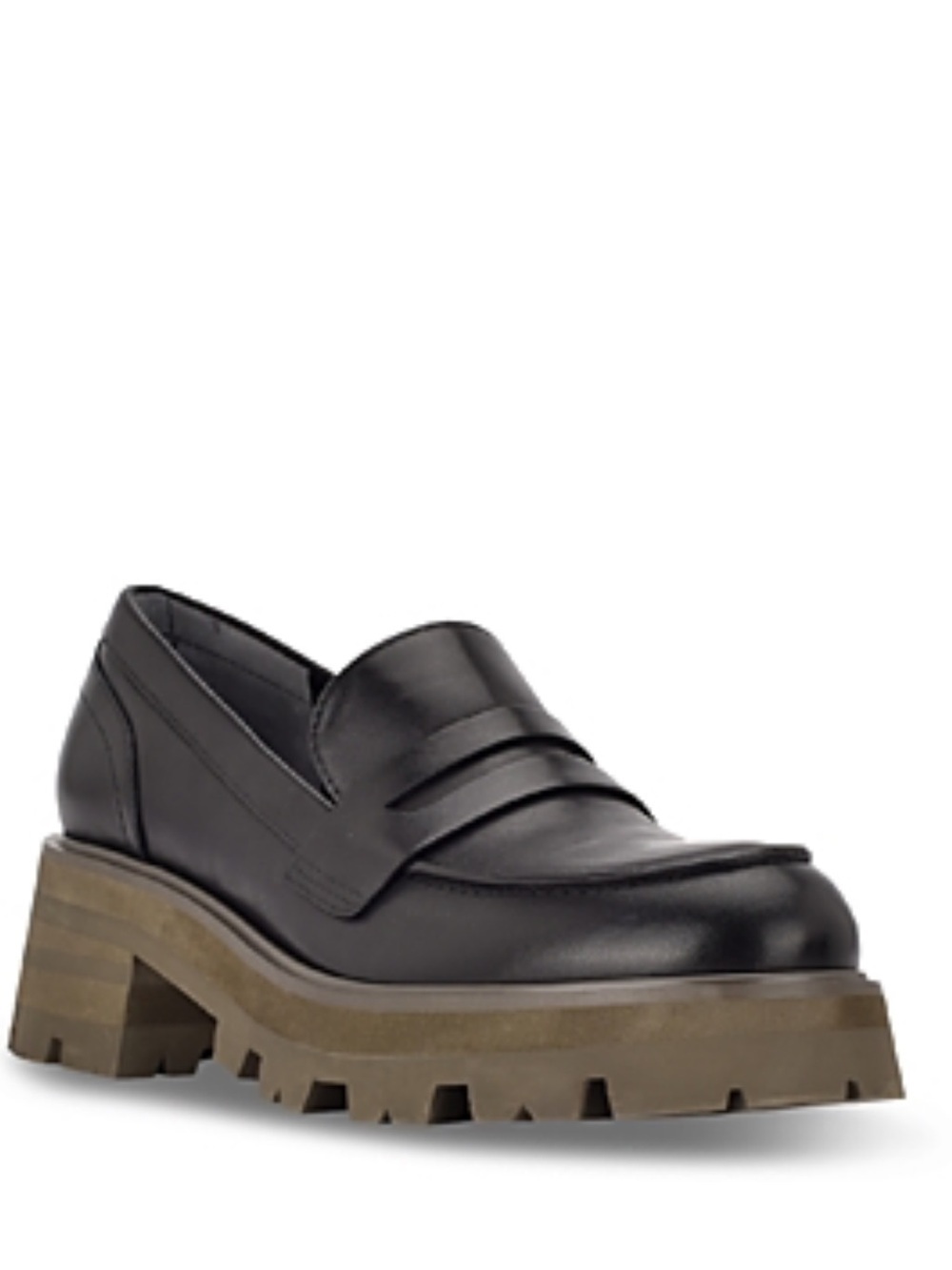 Marc Fisher Women Latika Slip On Loafers Black Leather Lug Sole Platform 5 1/2